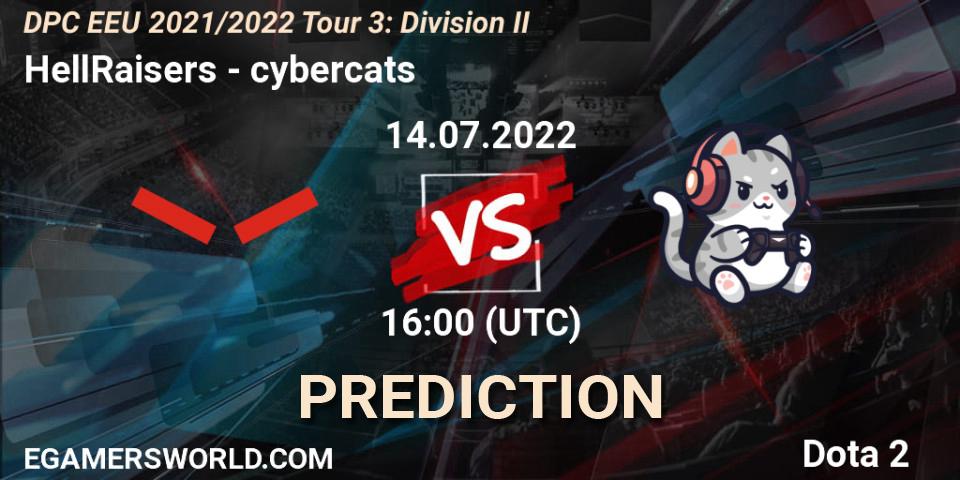 HellRaisers vs cybercats: Match Prediction. 14.07.2022 at 17:10, Dota 2, DPC EEU 2021/2022 Tour 3: Division II