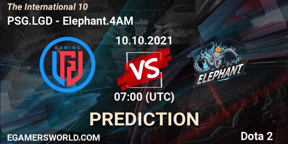 PSG.LGD vs Elephant.4AM: Match Prediction. 10.10.2021 at 07:00, Dota 2, The Internationa 2021
