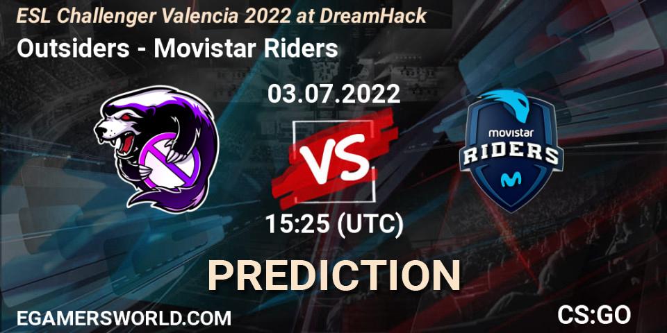 Outsiders vs Movistar Riders: Match Prediction. 03.07.2022 at 15:25, Counter-Strike (CS2), ESL Challenger Valencia 2022 at DreamHack