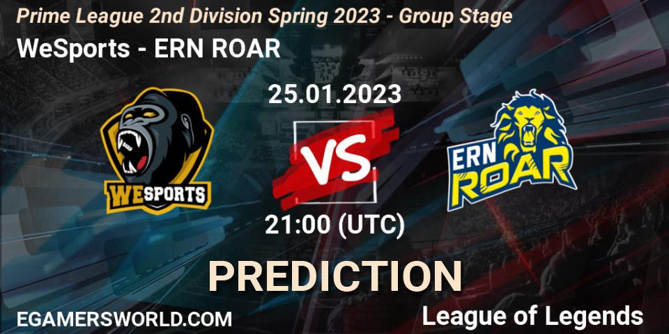 WeSports vs ERN ROAR: Match Prediction. 25.01.2023 at 21:00, LoL, Prime League 2nd Division Spring 2023 - Group Stage