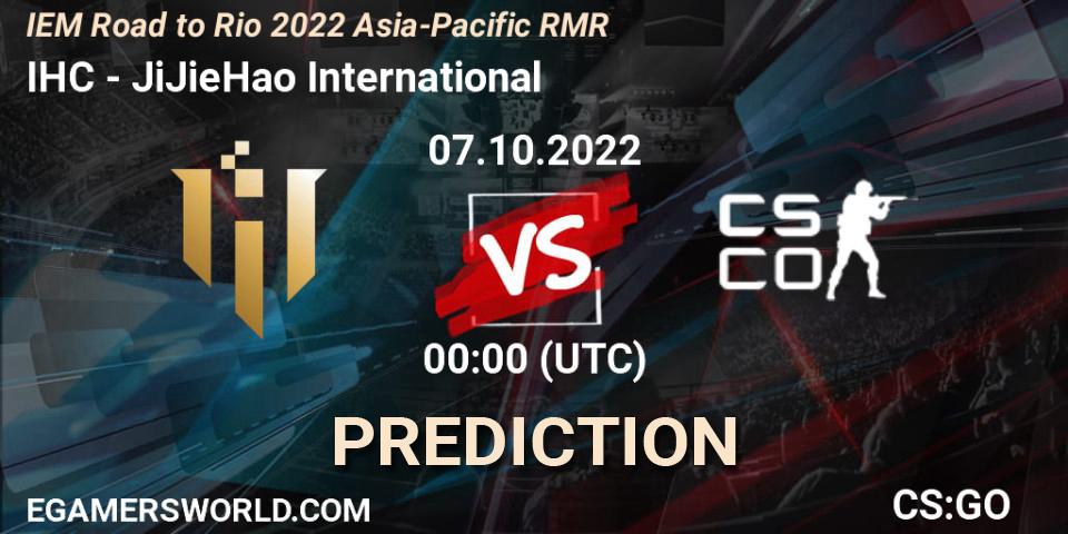 IHC vs JiJieHao International: Match Prediction. 07.10.2022 at 00:20, Counter-Strike (CS2), IEM Road to Rio 2022 Asia-Pacific RMR