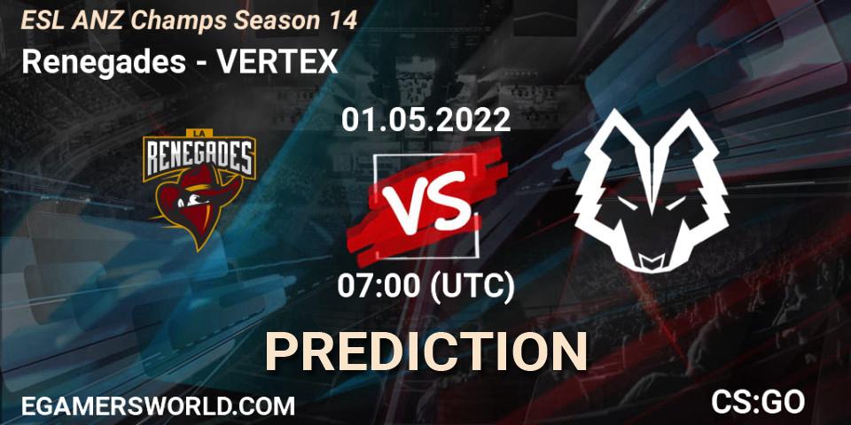 Renegades vs VERTEX: Match Prediction. 01.05.22, CS2 (CS:GO), ESL ANZ Champs Season 14
