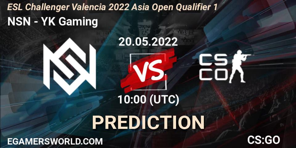 NSN vs YK Gaming: Match Prediction. 20.05.2022 at 10:00, Counter-Strike (CS2), ESL Challenger Valencia 2022 Asia Open Qualifier 1