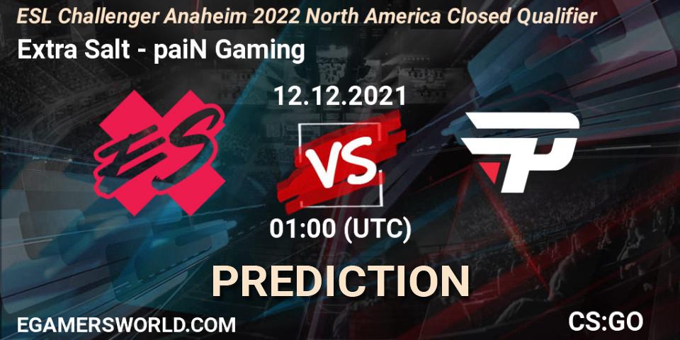 Extra Salt vs paiN Gaming: Match Prediction. 12.12.2021 at 01:00, Counter-Strike (CS2), ESL Challenger Anaheim 2022 North America Closed Qualifier