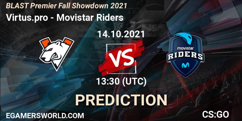 Virtus.pro vs Movistar Riders: Match Prediction. 14.10.2021 at 13:30, Counter-Strike (CS2), BLAST Premier Fall Showdown 2021