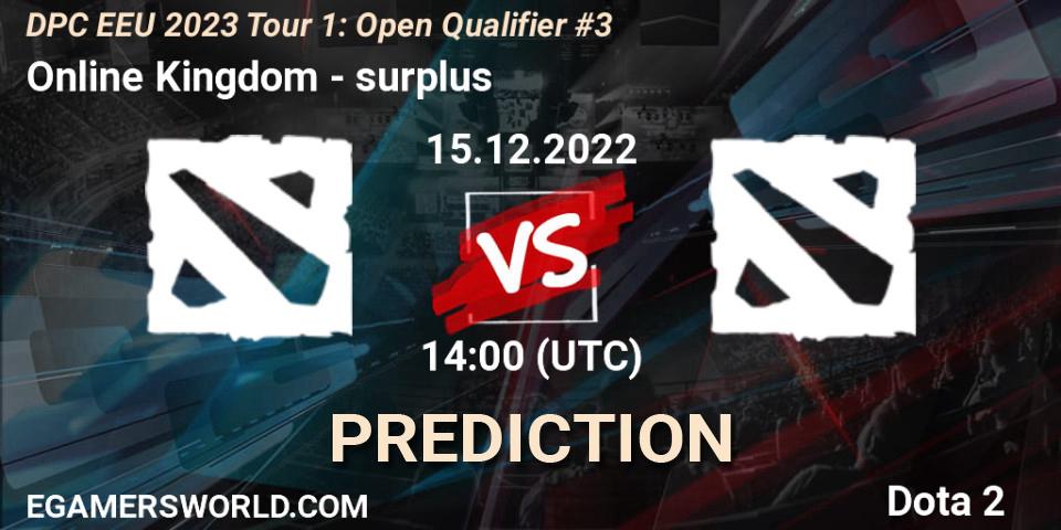 Online Kingdom vs surplus: Match Prediction. 15.12.2022 at 14:01, Dota 2, DPC EEU 2023 Tour 1: Open Qualifier #3