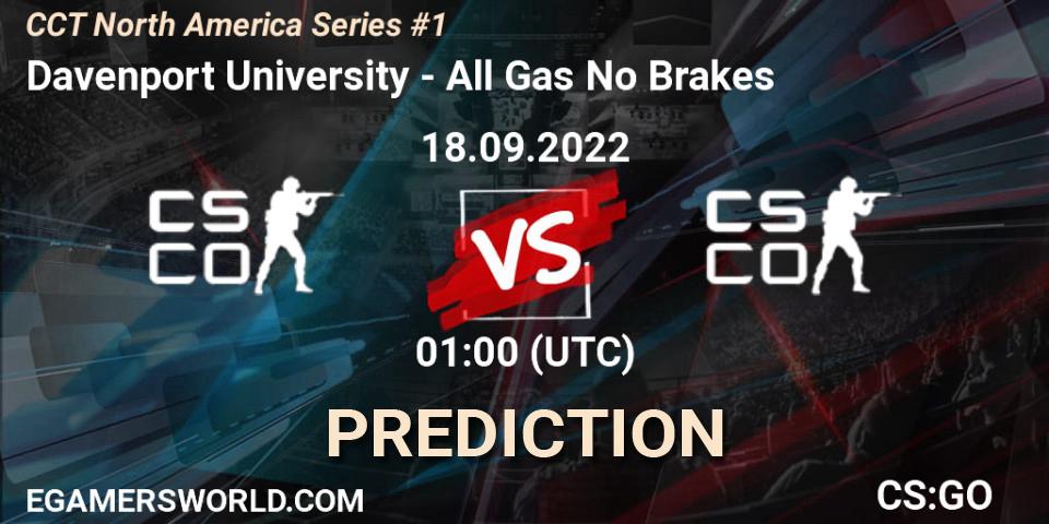 Davenport University vs All Gas No Brakes: Match Prediction. 18.09.2022 at 01:00, Counter-Strike (CS2), CCT North America Series #1