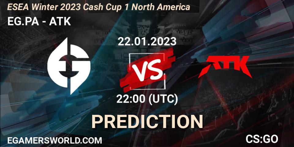 EG.PA vs ATK: Match Prediction. 22.01.2023 at 22:05, Counter-Strike (CS2), ESEA Cash Cup: North America - Winter 2023 #1