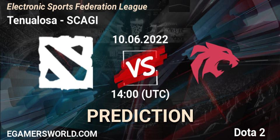 Tenualosa vs SCAGI: Match Prediction. 10.06.2022 at 14:12, Dota 2, Electronic Sports Federation League