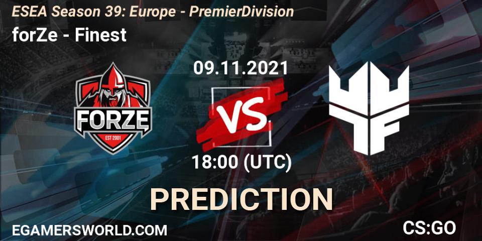 forZe vs Finest: Match Prediction. 09.11.2021 at 18:00, Counter-Strike (CS2), ESEA Season 39: Europe - Premier Division