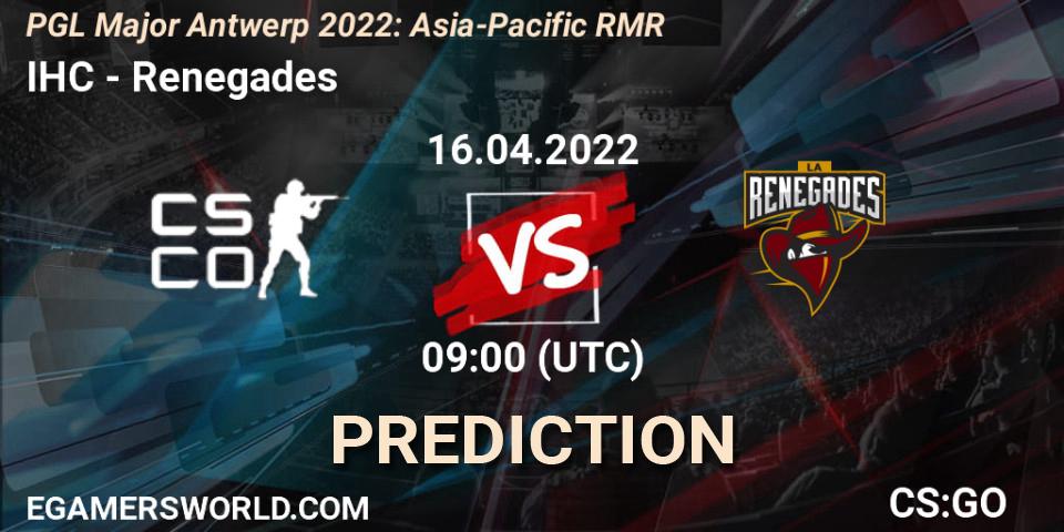 IHC vs Renegades: Match Prediction. 16.04.2022 at 09:00, Counter-Strike (CS2), PGL Major Antwerp 2022: Asia-Pacific RMR