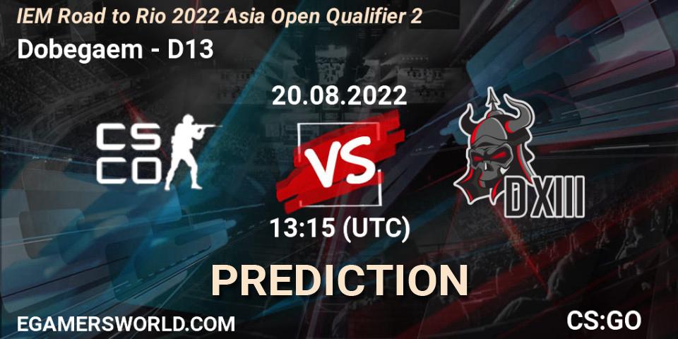 Dobegaem vs D13: Match Prediction. 20.08.2022 at 13:15, Counter-Strike (CS2), IEM Road to Rio 2022 Asia Open Qualifier 2
