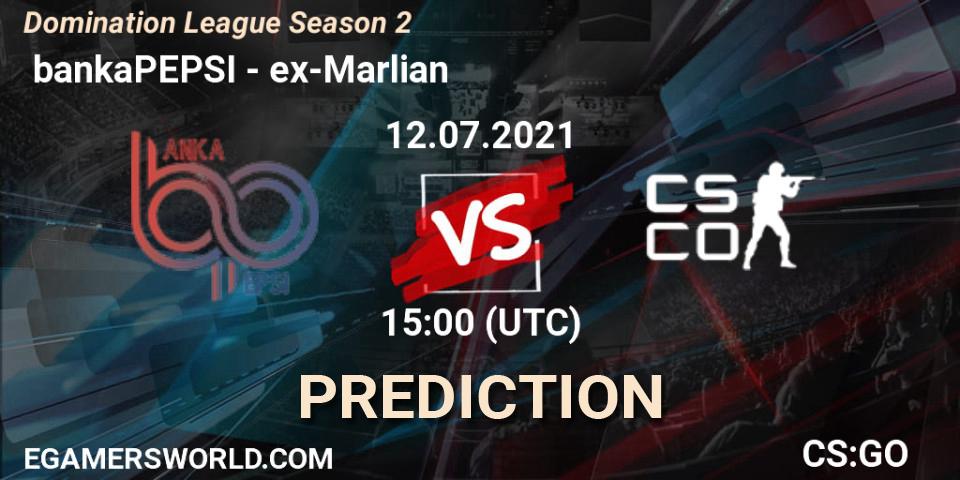  bankaPEPSI vs ex-Marlian: Match Prediction. 12.07.2021 at 15:00, Counter-Strike (CS2), Domination League Season 2