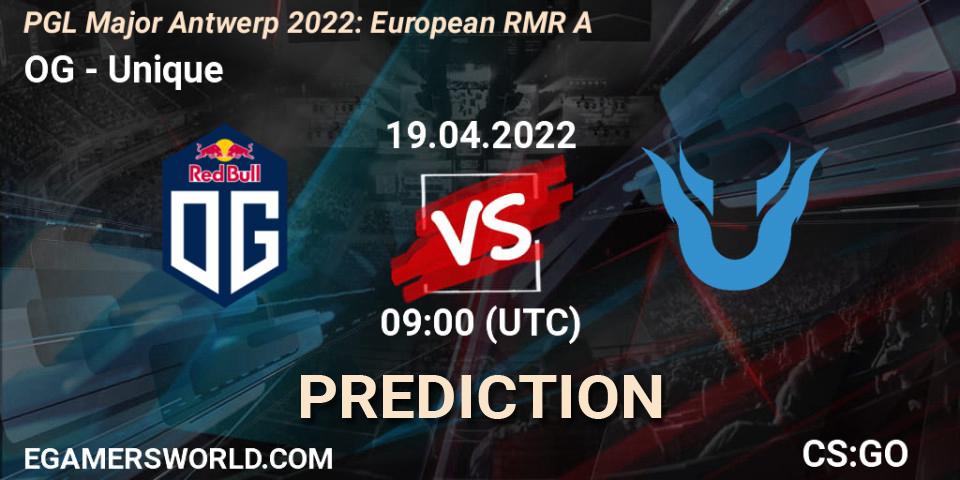 OG vs Unique: Match Prediction. 19.04.22, CS2 (CS:GO), PGL Major Antwerp 2022: European RMR A