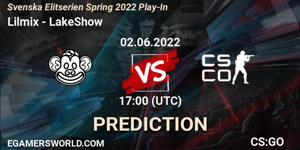 Lilmix vs LakeShow: Match Prediction. 02.06.2022 at 17:05, Counter-Strike (CS2), Svenska Elitserien Spring 2022 Play-In