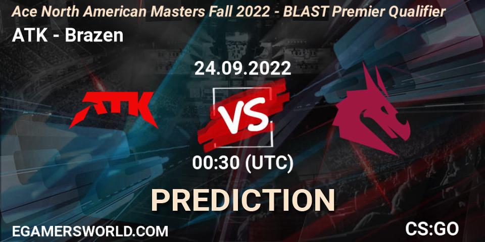 ATK vs Brazen: Match Prediction. 24.09.2022 at 01:45, Counter-Strike (CS2), FiReLEAGUE 2022: North America - BLAST Premier Qualifier