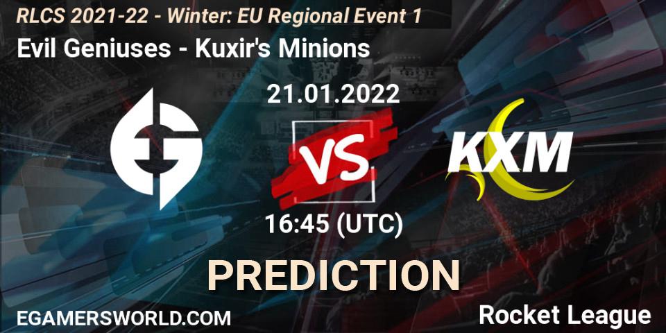 Evil Geniuses vs Kuxir's Minions: Match Prediction. 21.01.2022 at 16:45, Rocket League, RLCS 2021-22 - Winter: EU Regional Event 1