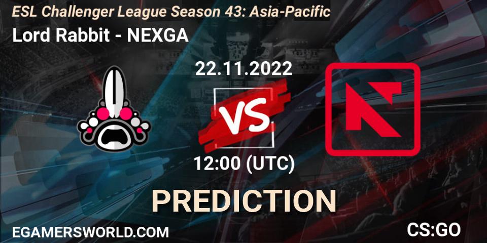 Lord Rabbit vs NEXGA: Match Prediction. 22.11.2022 at 12:00, Counter-Strike (CS2), ESL Challenger League Season 43: Asia-Pacific