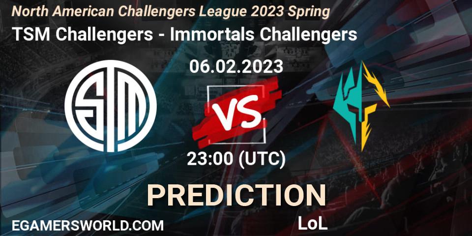 TSM Challengers vs Immortals Challengers: Match Prediction. 06.02.23, LoL, NACL 2023 Spring - Group Stage