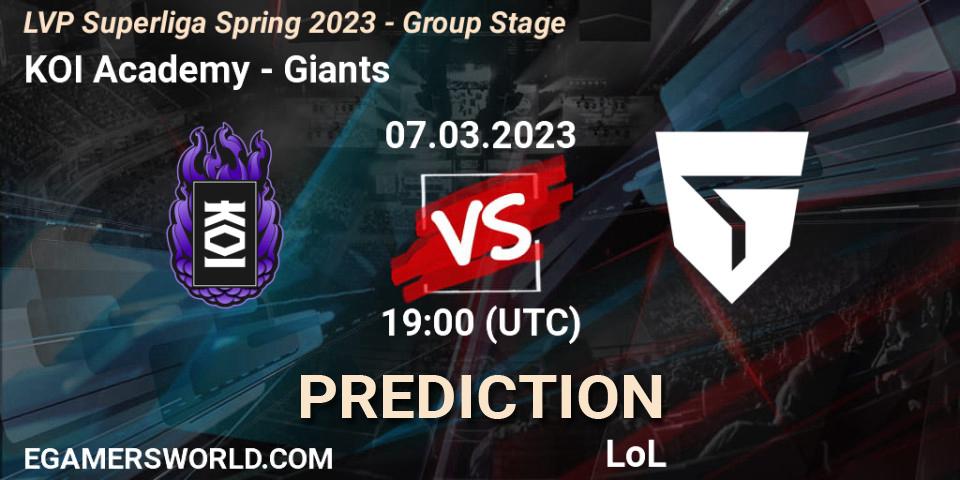 KOI Academy vs Giants: Match Prediction. 07.03.2023 at 19:00, LoL, LVP Superliga Spring 2023 - Group Stage
