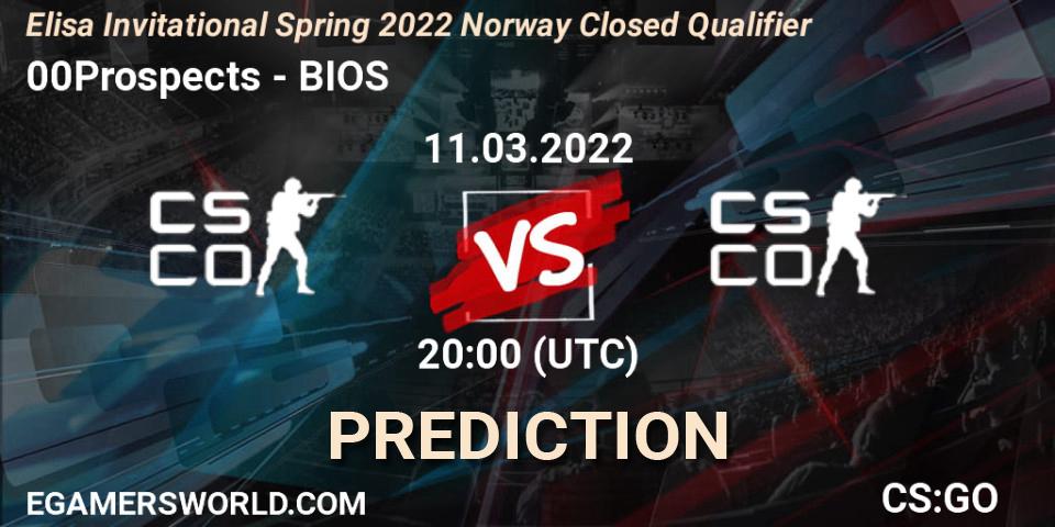 00Prospects vs BIOS: Match Prediction. 11.03.2022 at 20:00, Counter-Strike (CS2), Elisa Invitational Spring 2022 Norway Closed Qualifier