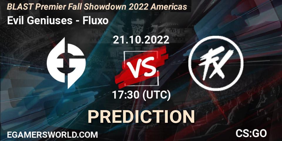 Evil Geniuses vs Fluxo: Match Prediction. 21.10.2022 at 18:20, Counter-Strike (CS2), BLAST Premier Fall Showdown 2022 Americas