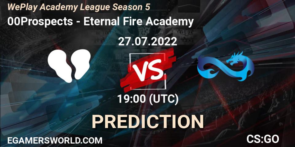 00Prospects vs Eternal Fire Academy: Match Prediction. 27.07.2022 at 18:15, Counter-Strike (CS2), WePlay Academy League Season 5