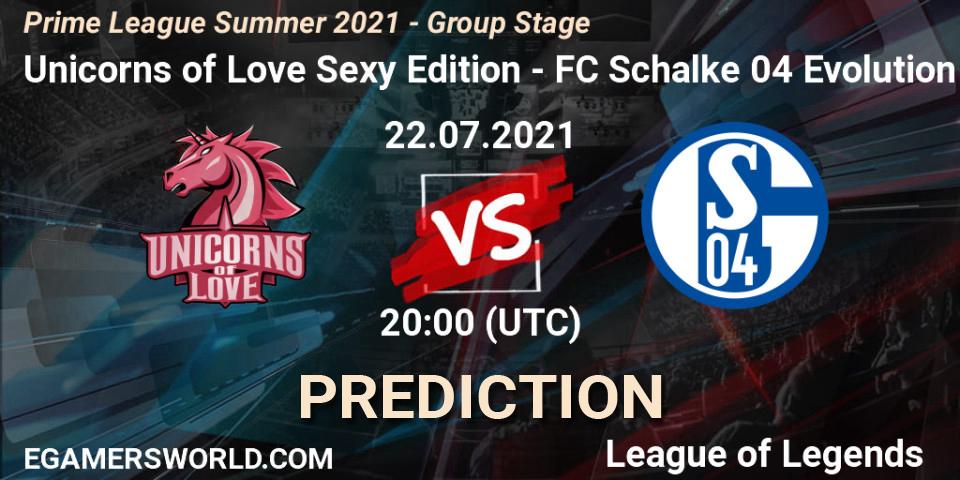 Unicorns of Love Sexy Edition vs FC Schalke 04 Evolution: Match Prediction. 22.07.21, LoL, Prime League Summer 2021 - Group Stage