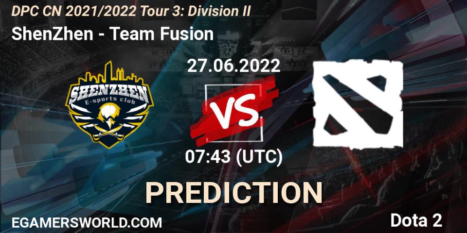 ShenZhen vs Team Fusion: Match Prediction. 27.06.22, Dota 2, DPC CN 2021/2022 Tour 3: Division II
