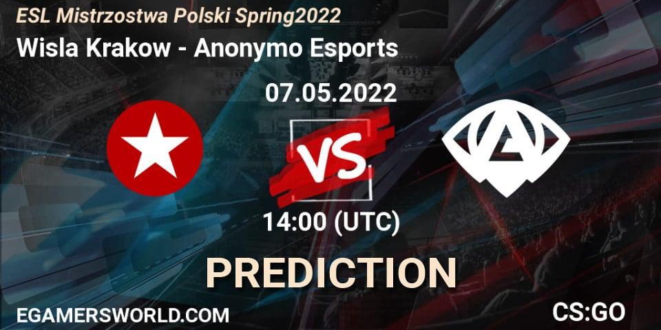 Wisla Krakow vs Anonymo Esports: Match Prediction. 07.05.2022 at 14:00, Counter-Strike (CS2), ESL Mistrzostwa Polski Spring 2022