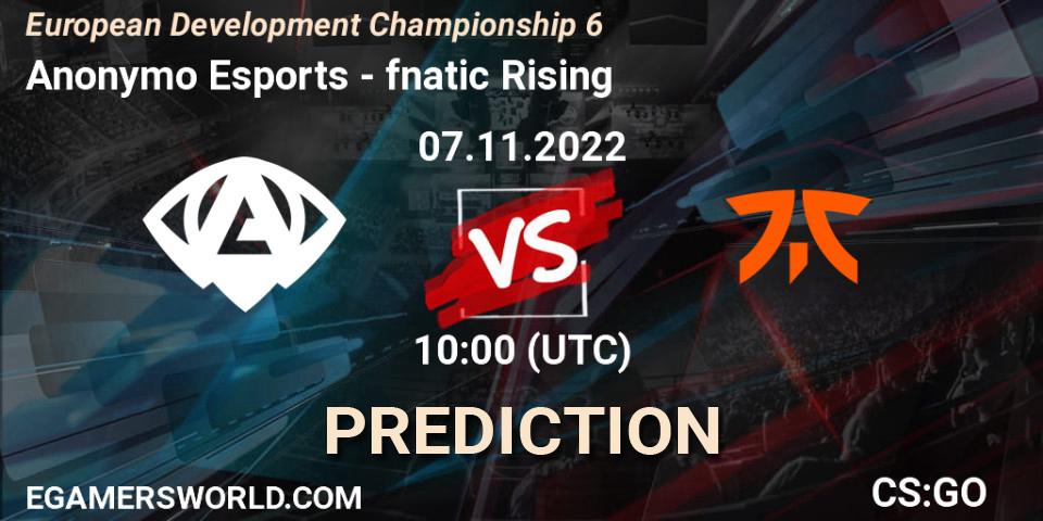 Anonymo Esports vs fnatic Rising: Match Prediction. 07.11.2022 at 10:00, Counter-Strike (CS2), European Development Championship Season 6