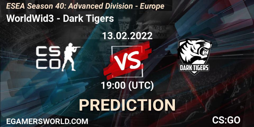 WorldWid3 vs Dark Tigers: Match Prediction. 13.02.2022 at 19:00, Counter-Strike (CS2), ESEA Season 40: Advanced Division - Europe