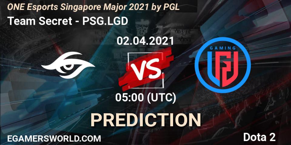 Team Secret vs PSG.LGD: Match Prediction. 02.04.2021 at 04:24, Dota 2, ONE Esports Singapore Major 2021