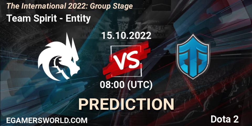 Team Spirit vs Entity: Match Prediction. 15.10.2022 at 08:55, Dota 2, The International 2022: Group Stage