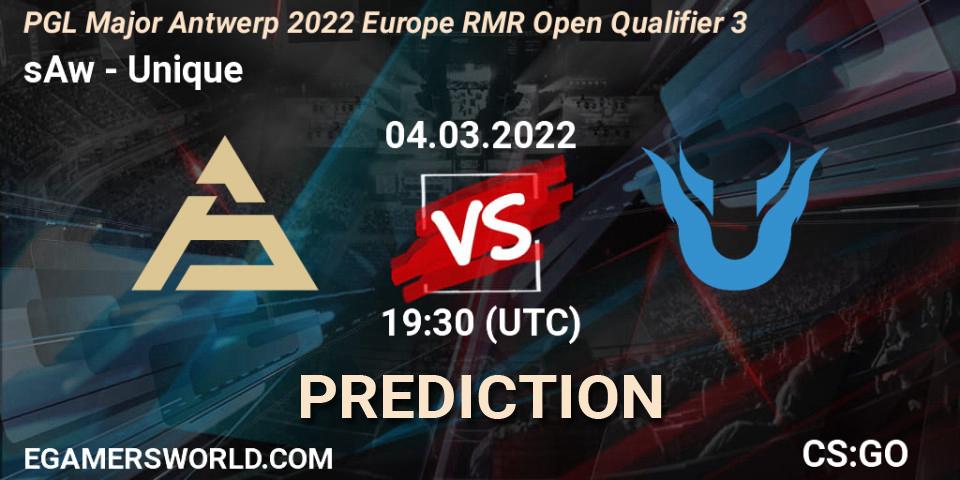 sAw vs Unique: Match Prediction. 04.03.2022 at 19:30, Counter-Strike (CS2), PGL Major Antwerp 2022 Europe RMR Open Qualifier 3