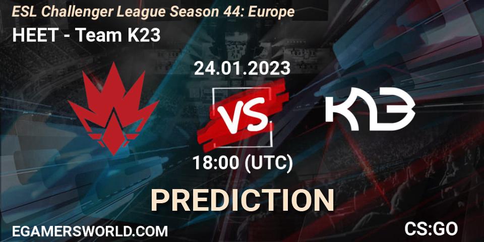 HEET vs Team K23: Match Prediction. 24.01.2023 at 18:00, Counter-Strike (CS2), ESL Challenger League Season 44: Europe