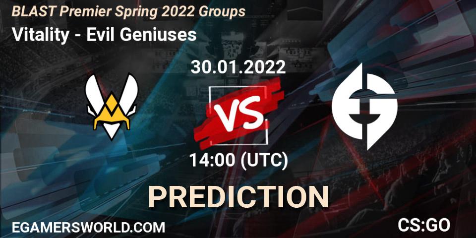 Vitality vs Evil Geniuses: Match Prediction. 30.01.2022 at 14:00, Counter-Strike (CS2), BLAST Premier Spring Groups 2022