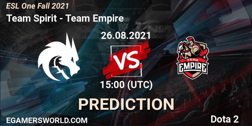 Team Spirit vs Team Empire: Match Prediction. 26.08.21, Dota 2, ESL One Fall 2021