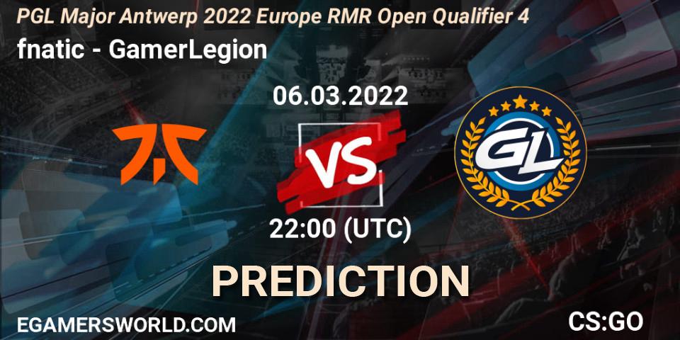 fnatic vs GamerLegion: Match Prediction. 06.03.2022 at 22:00, Counter-Strike (CS2), PGL Major Antwerp 2022 Europe RMR Open Qualifier 4