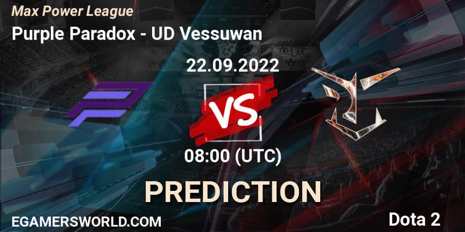 Purple Paradox vs UD Vessuwan: Match Prediction. 22.09.2022 at 08:14, Dota 2, Max Power League