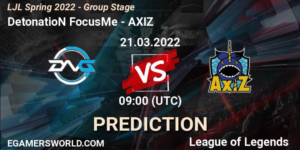 DetonatioN FocusMe vs AXIZ: Match Prediction. 21.03.22, LoL, LJL Spring 2022 - Group Stage