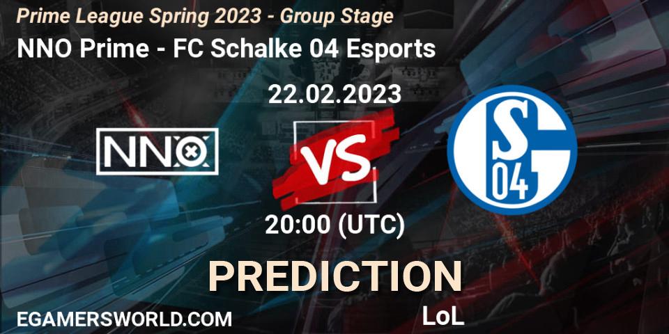 NNO Prime vs FC Schalke 04 Esports: Match Prediction. 22.02.23, LoL, Prime League Spring 2023 - Group Stage
