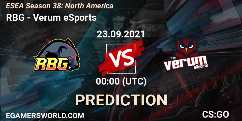RBG vs Verum eSports: Match Prediction. 27.09.2021 at 01:00, Counter-Strike (CS2), ESEA Season 38: North America 