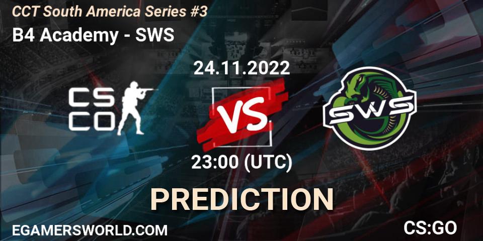 B4 Academy vs SWS: Match Prediction. 24.11.2022 at 23:50, Counter-Strike (CS2), CCT South America Series #3