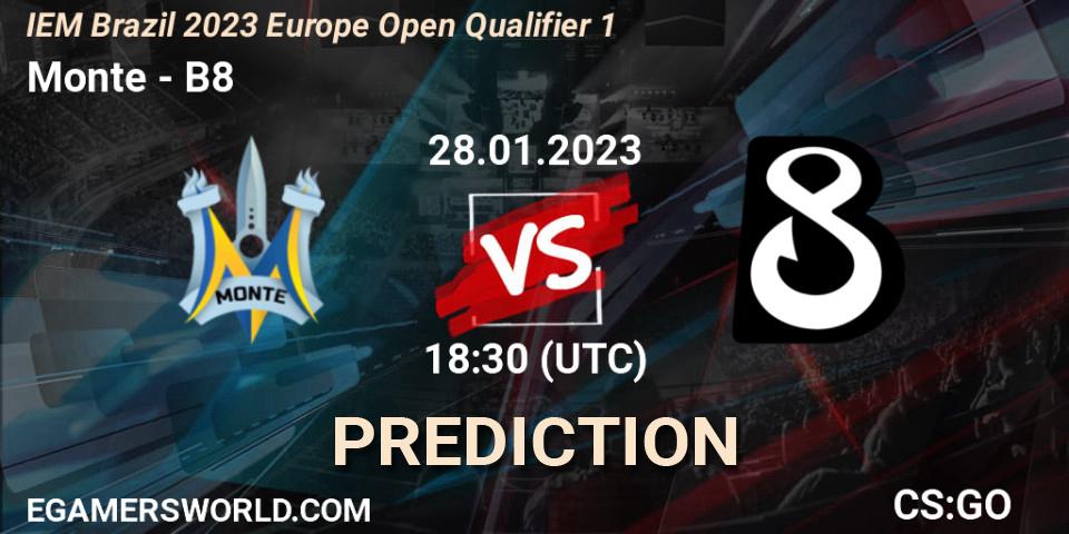 Monte vs B8: Match Prediction. 28.01.2023 at 18:30, Counter-Strike (CS2), IEM Brazil Rio 2023 Europe Open Qualifier 1