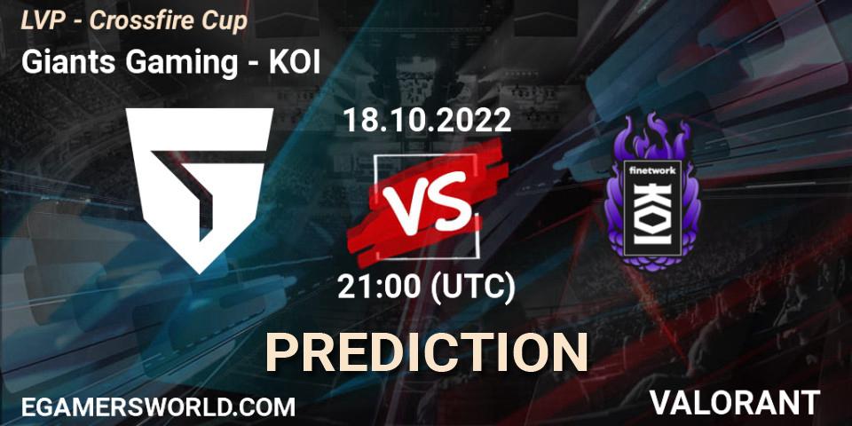 Giants Gaming vs KOI: Match Prediction. 26.10.2022 at 15:00, VALORANT, LVP - Crossfire Cup