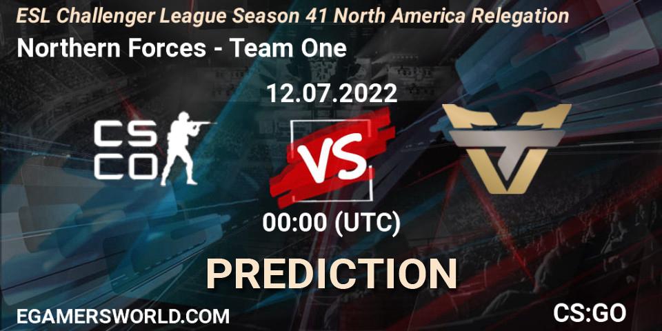 Northern Forces vs Team One: Match Prediction. 12.07.2022 at 00:00, Counter-Strike (CS2), ESL Challenger League Season 41 North America Relegation