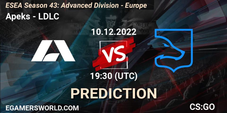 Apeks vs LDLC: Match Prediction. 10.12.2022 at 19:30, Counter-Strike (CS2), ESEA Season 43: Advanced Division - Europe