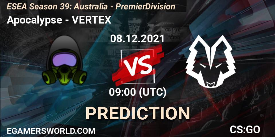 Apocalypse vs VERTEX: Match Prediction. 08.12.2021 at 09:00, Counter-Strike (CS2), ESEA Season 39: Australia - Premier Division