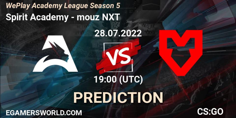 Spirit Academy vs mouz NXT: Match Prediction. 27.07.2022 at 14:00, Counter-Strike (CS2), WePlay Academy League Season 5